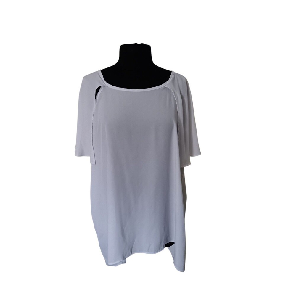 Ashley Stewart Dressy White Cape Sleeve Hi Lo Flowy Blouse Sz 18/20